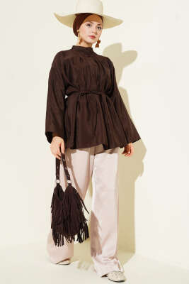 Önü Pensli Paraşüt Gömlek Kahve - Gömlek