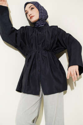 Önü Pensli Paraşüt Gömlek Lacivert 