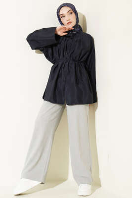 Önü Pensli Paraşüt Gömlek Lacivert - Gömlek