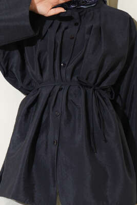 Önü Pensli Paraşüt Gömlek Lacivert - Gömlek