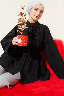 Önü Pensli Paraşüt Gömlek Siyah 