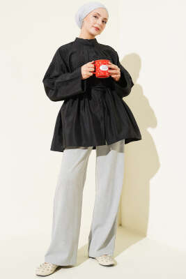 Önü Pensli Paraşüt Gömlek Siyah - Gömlek