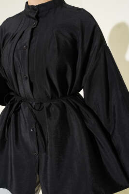 Önü Pensli Paraşüt Gömlek Siyah - Gömlek