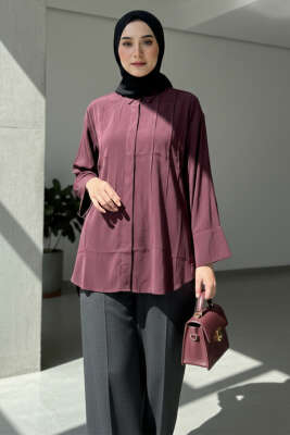 Önü Pile Detaylı Tensel Gömlek Bordo - DESTİNA