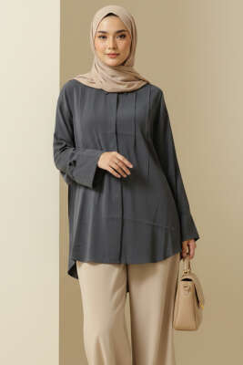 Önü Pile Detaylı Tensel Gömlek Füme - DESTİNA