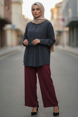 Önü Pile Detaylı Tensel Gömlek Lacivert - Gömlek