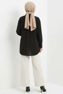 Önü Pile Detaylı Tensel Gömlek Siyah - Gömlek