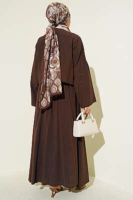 Önü Pileli Bağcıklı Etekli Takım Kahve - İkili Takım