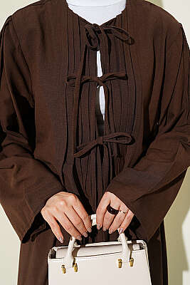 Önü Pileli Bağcıklı Etekli Takım Kahve - İkili Takım