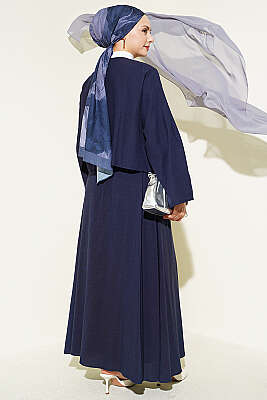 Önü Pileli Bağcıklı Etekli Takım Lacivert - İkili Takım