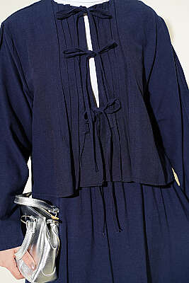 Önü Pileli Bağcıklı Etekli Takım Lacivert - İkili Takım