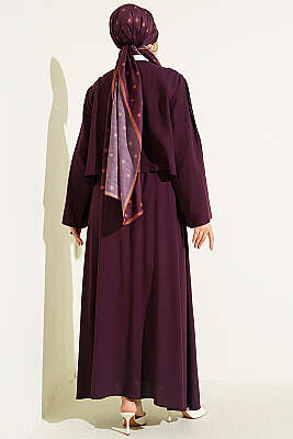 Önü Pileli Bağcıklı Etekli Takım Mürdüm - İkili Takım