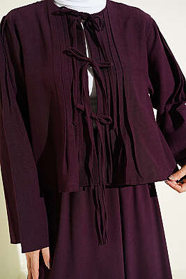 Önü Pileli Bağcıklı Etekli Takım Mürdüm - İkili Takım