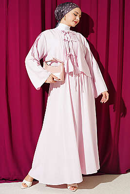 Önü Pileli Bağcıklı Etekli Takım Pembe - VAV TEKSTİL