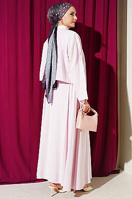 Önü Pileli Bağcıklı Etekli Takım Pembe - İkili Takım