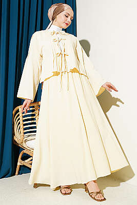 Önü Pileli Bağcıklı Etekli Takım Sarı - VAV TEKSTİL