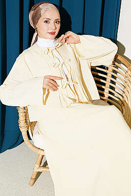 Önü Pileli Bağcıklı Etekli Takım Sarı - İkili Takım