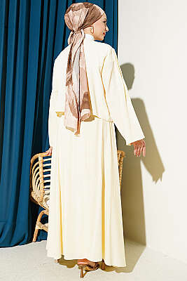 Önü Pileli Bağcıklı Etekli Takım Sarı - İkili Takım