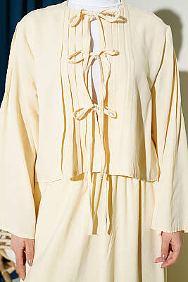 Önü Pileli Bağcıklı Etekli Takım Sarı - İkili Takım