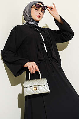 Önü Pileli Bağcıklı Etekli Takım Siyah - İkili Takım