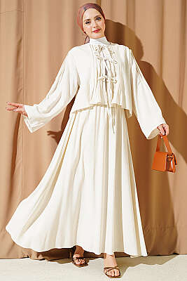 Önü Pileli Bağcıklı Etekli Takım Taş - VAV TEKSTİL