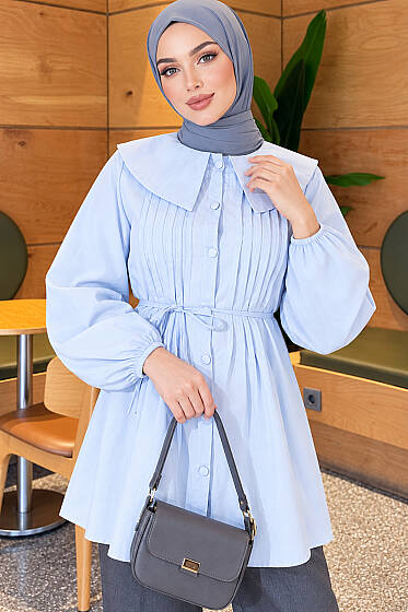 Önü Pileli Denizci Yaka Gömlek Mavi - 300-500 TL Ürünler