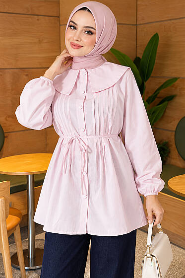 Önü Pileli Denizci Yaka Gömlek Pembe - 300-500 TL Ürünler