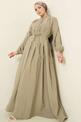 Önü Pileli Düğmeli Modal Elbise Nefti - MODA NORVELLA