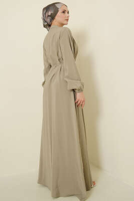 Önü Pileli Düğmeli Modal Elbise Nefti - Elbise