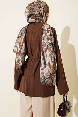 Önü Pileli İp Kuşaklı Tunik Kahve - Tunik