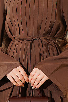 Önü Pileli İp Kuşaklı Tunik Kahve - Tunik