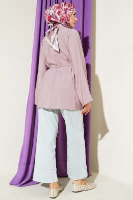 Önü Pileli İp Kuşaklı Tunik Lila - Tunik