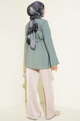 Önü Pileli İp Kuşaklı Tunik Mint - Tunik