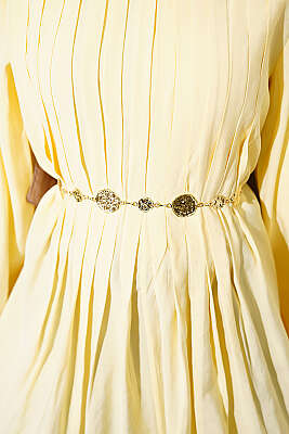 Önü Pileli İp Kuşaklı Tunik Sarı - Tunik