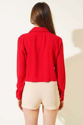 Önü Pileli Kısa Gömlek Kırmızı - Kadın Giyim Modelleri