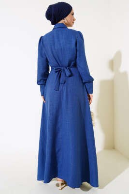 Önü Piliseli Elbise İndigo - Elbise