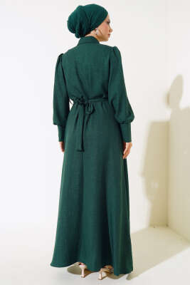 Önü Piliseli Elbise Zümrüt - Elbise