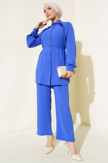 Önü Püskül Detaylı İkili Takım Mavi - İkili Takım