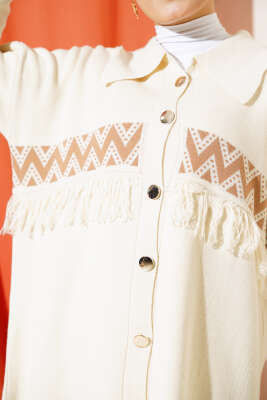 Önü Püskül Detaylı Triko İkili Takım Bej - Triko İkili Takım