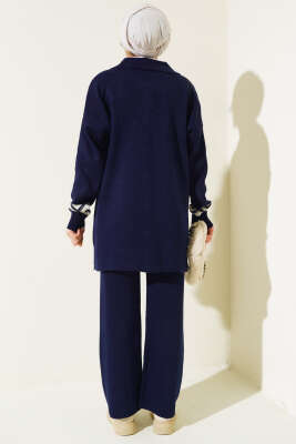 Önü Püskül Detaylı Triko İkili Takım Lacivert - Triko İkili Takım