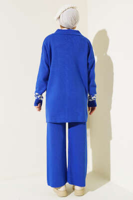 Önü Püskül Detaylı Triko İkili Takım Saks - Triko İkili Takım