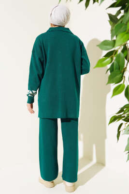 Önü Püskül Detaylı Triko İkili Takım Zümrüt - Triko İkili Takım