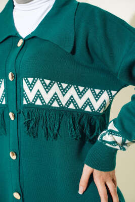 Önü Püskül Detaylı Triko İkili Takım Zümrüt - Triko İkili Takım