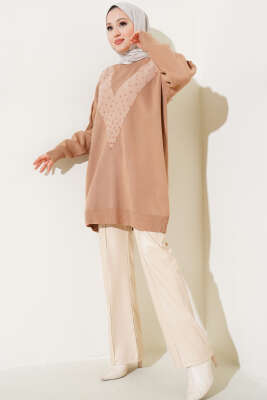 Önü Sakal Detaylı İncili Triko Tunik Bisküvi - Triko Tunik