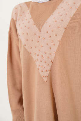 Önü Sakal Detaylı İncili Triko Tunik Bisküvi - Triko Tunik