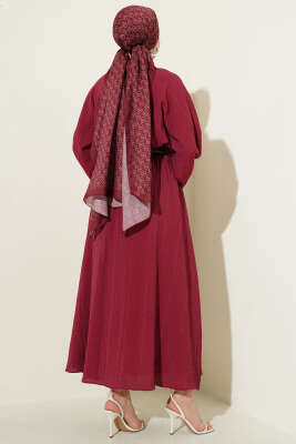 Önü Şerit Dantelli Etekli İkili Takım Bordo - İkili Takım