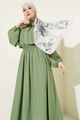 Önü Şerit Dantelli Etekli İkili Takım Çağla Yeşili - VAV TEKSTİL