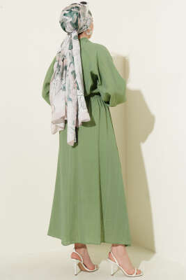 Önü Şerit Dantelli Etekli İkili Takım Çağla Yeşili - İkili Takım