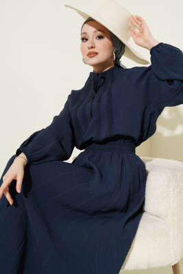 Önü Şerit Dantelli Etekli İkili Takım Lacivert - İkili Takım