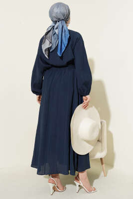 Önü Şerit Dantelli Etekli İkili Takım Lacivert - İkili Takım